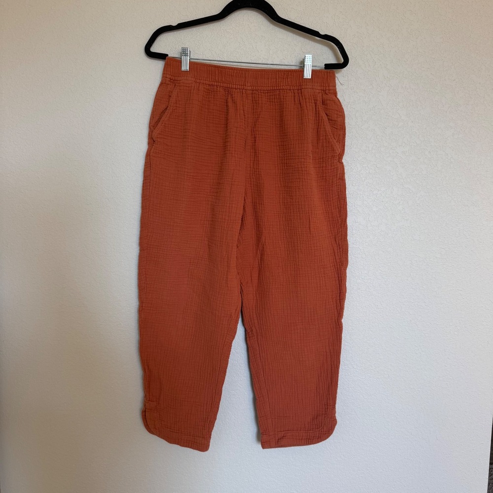 Madewell Terracotta Orange Cotton Gauze Pull On Pants Medium Boho Relaxed Crop